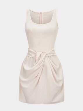 NWT MICAS U-Neck Ruched Cream Tie-Waist Mini Dress Size XS